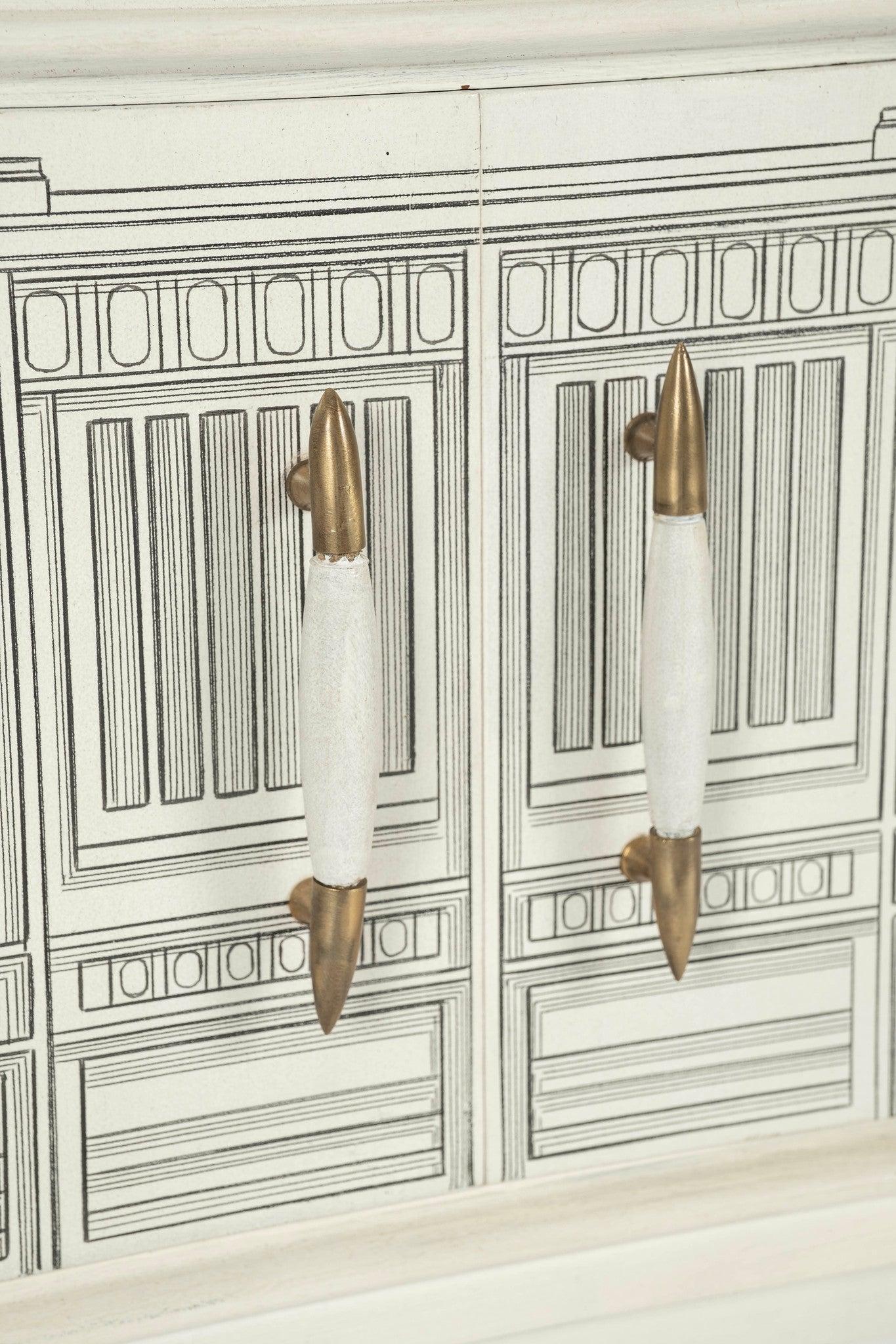 Pareja de Mesillas de Noche de Arquitectura Surrealistas Italianas de 1960 en Blanco y Negro Latón en venta