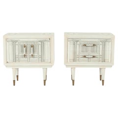 Pair 1960s Italian Black White Surrealist Architectural Nightstands