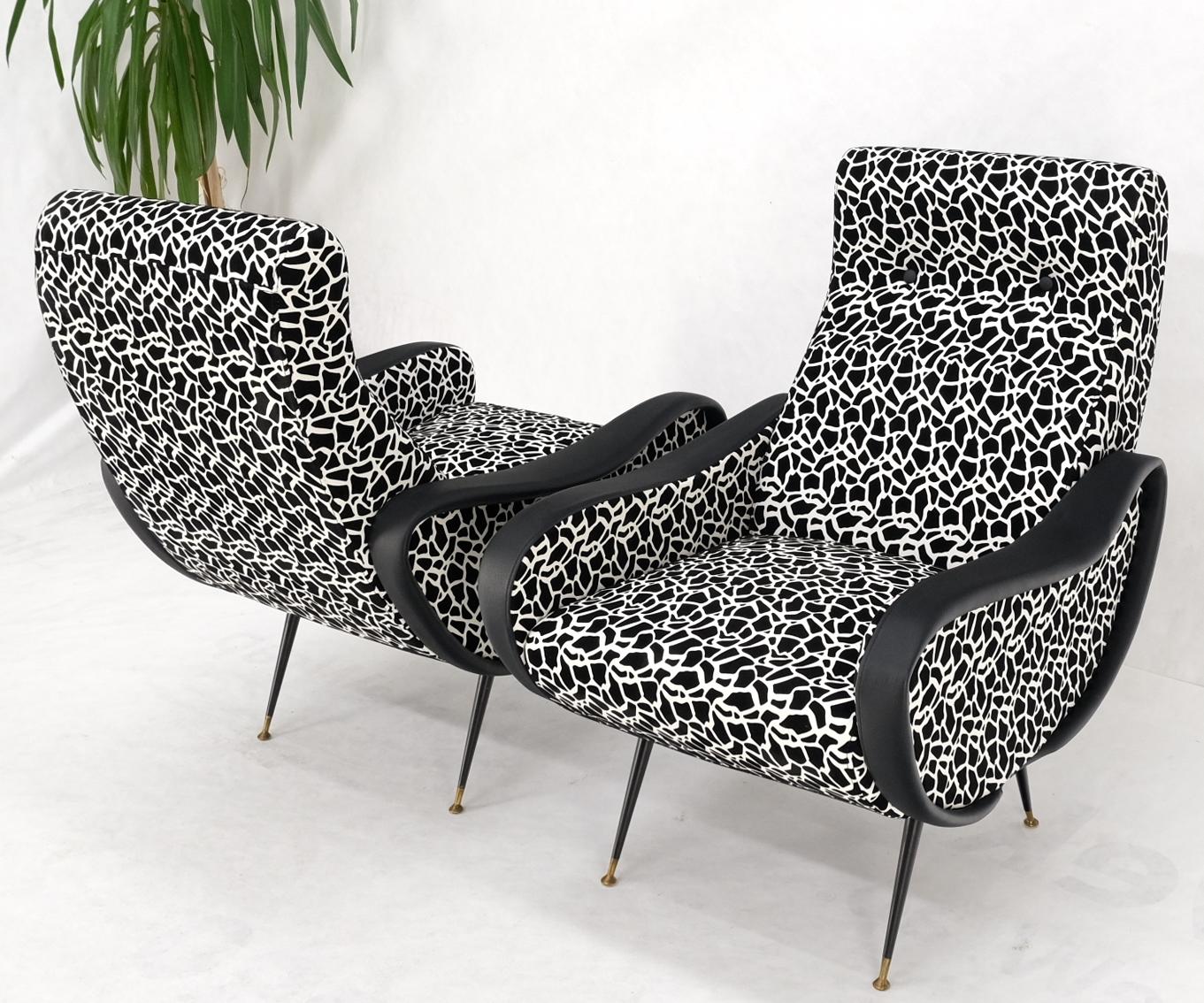 Pair Black & White Pattern Fabric Italian Mid Century Modern Lounge Chairs Mint For Sale 10