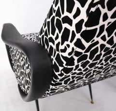 Pair Black & White Pattern Fabric Italian Mid Century Modern Lounge Chairs Mint