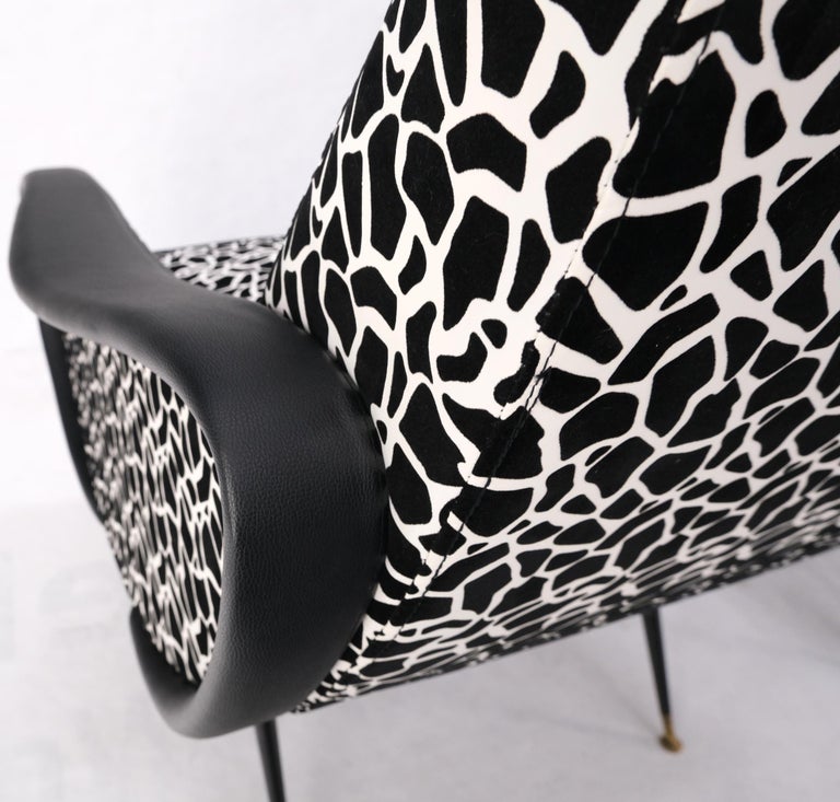 Pair Black & White Pattern fabric Italian Mid Century Modern lounge chairs MINT.