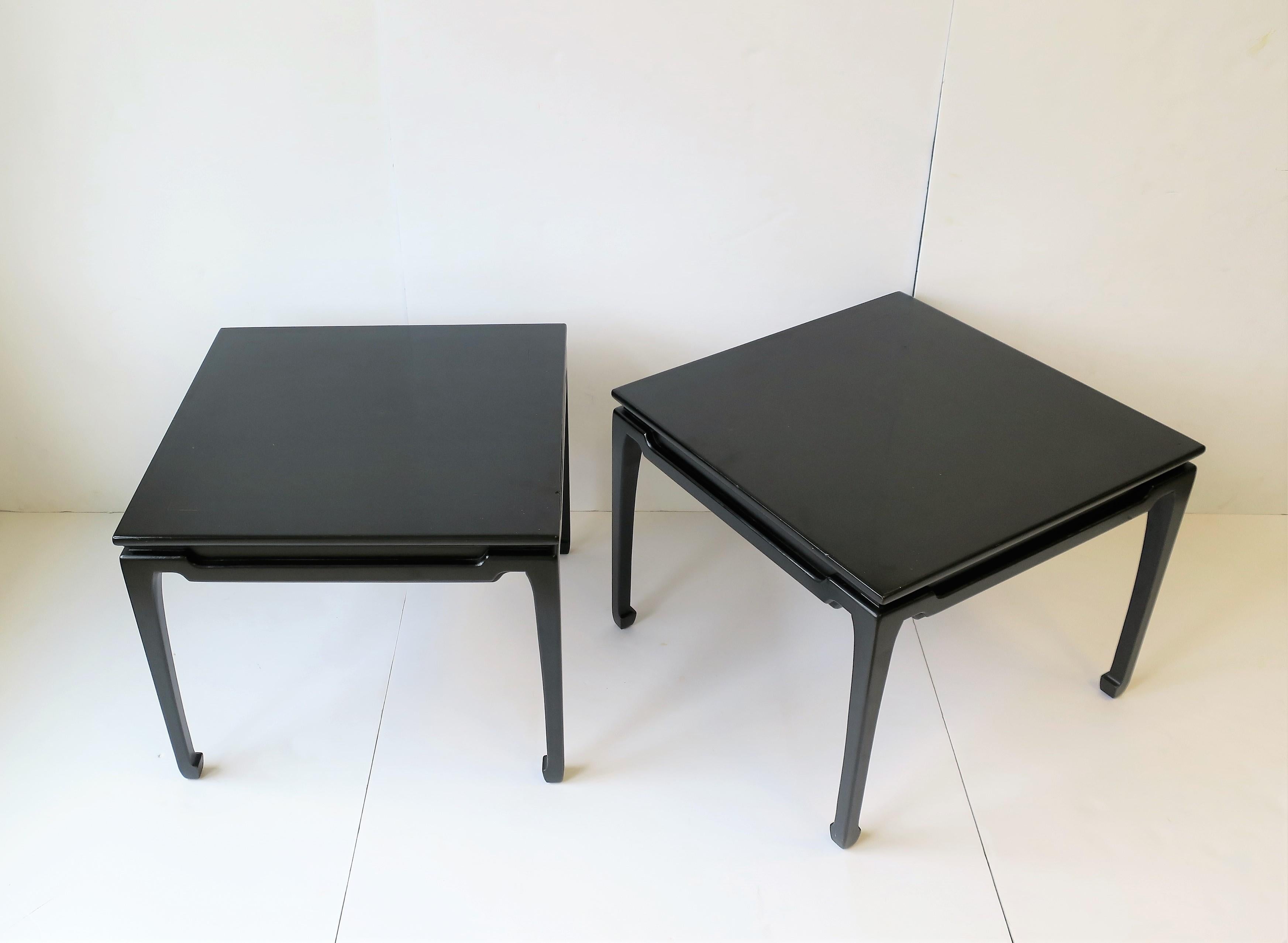 Lacquered Pair Black Wood End Tables