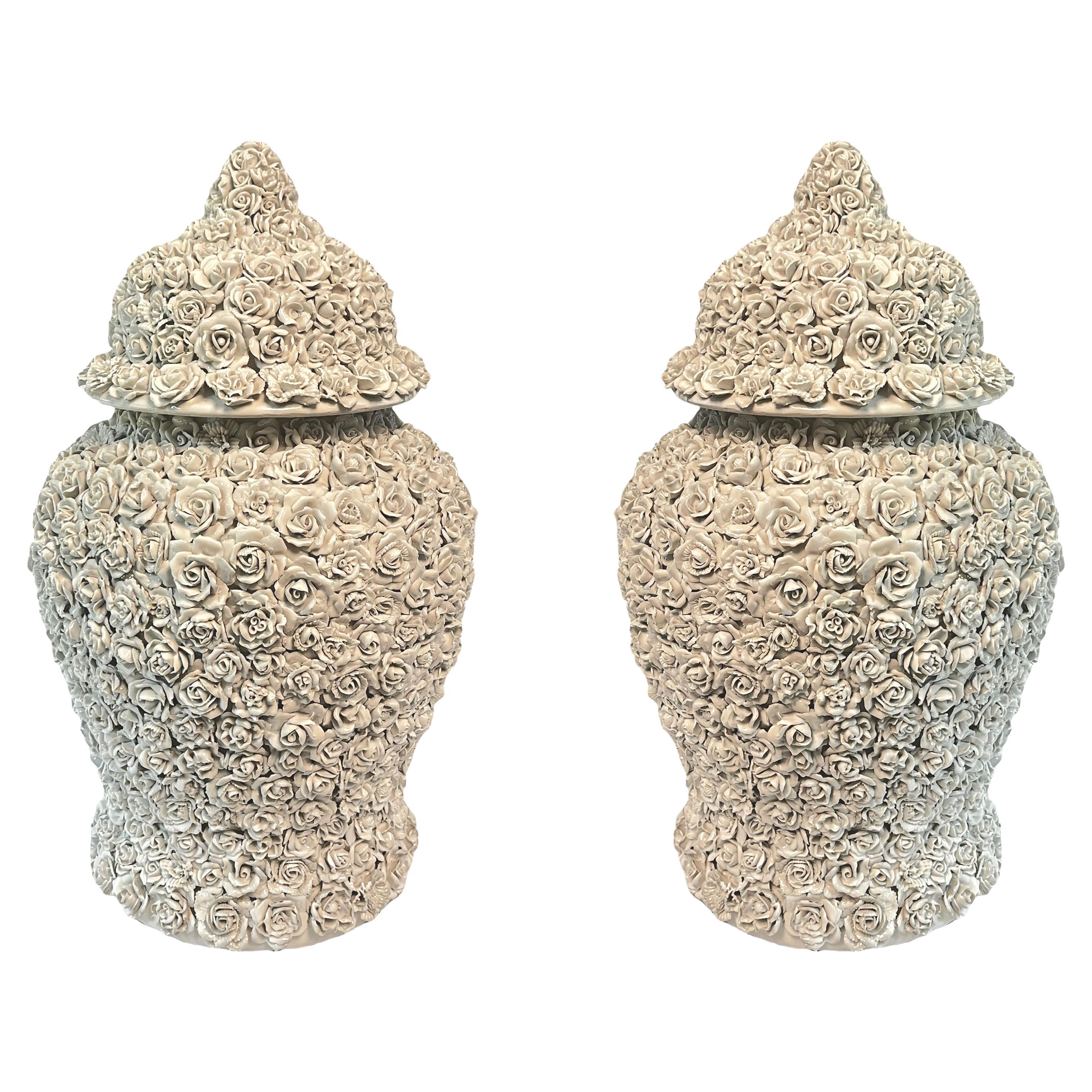 Pair Blanc de Chine Schneeballen Porcelain Vases with Covers