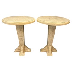 Pair Bleached Burl Art Deco Style Side Tables