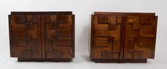 Pair of Block Front Brutalist Nightstands by Lane