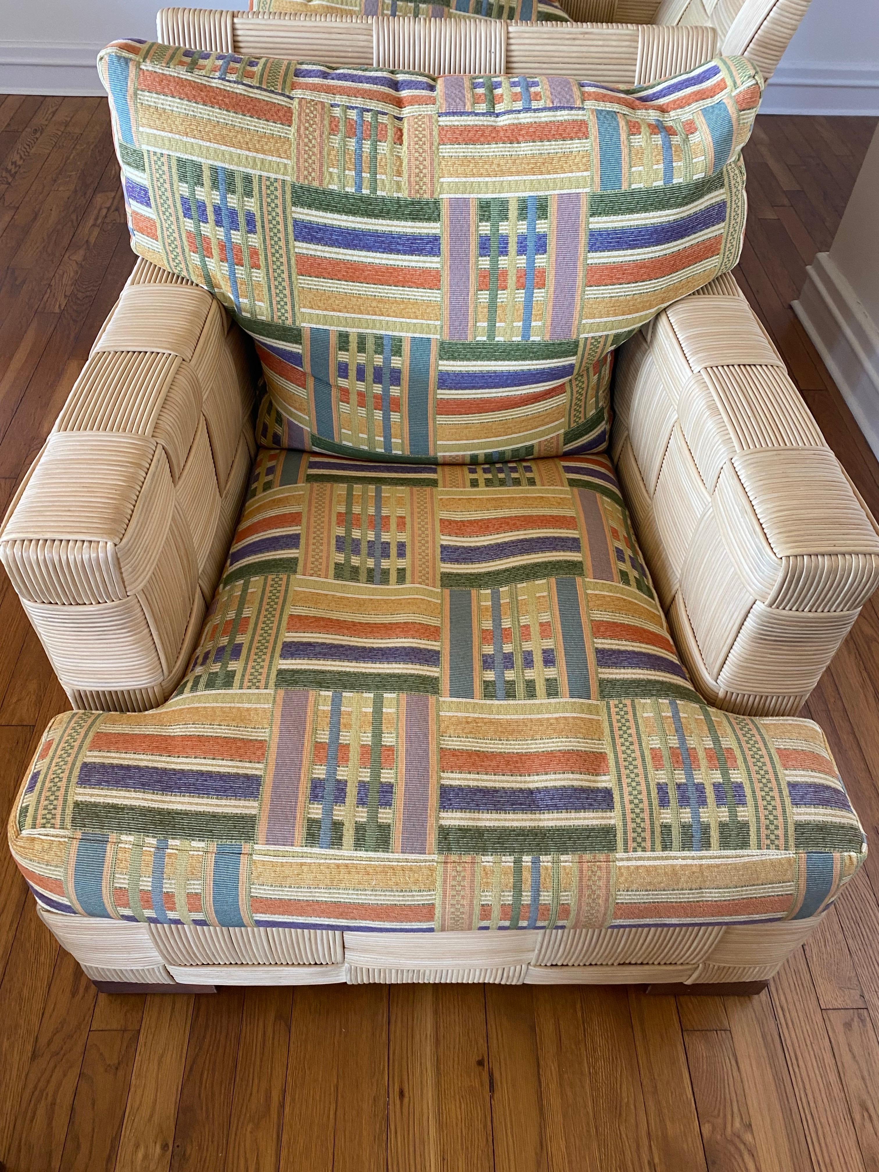 Pair Block Island Cane Club Chairs & Ottoman by John Hutton for Donghia, 1990s For Sale 6