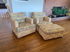Pair Block Island Cane Club Chairs & Ottoman by John Hutton for Donghia, 1990s