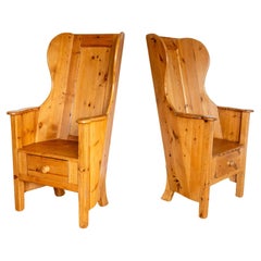 Pair Blonde Lambing Chairs Rustic Farmhouse Armchairs Wingback Fireside Vintage