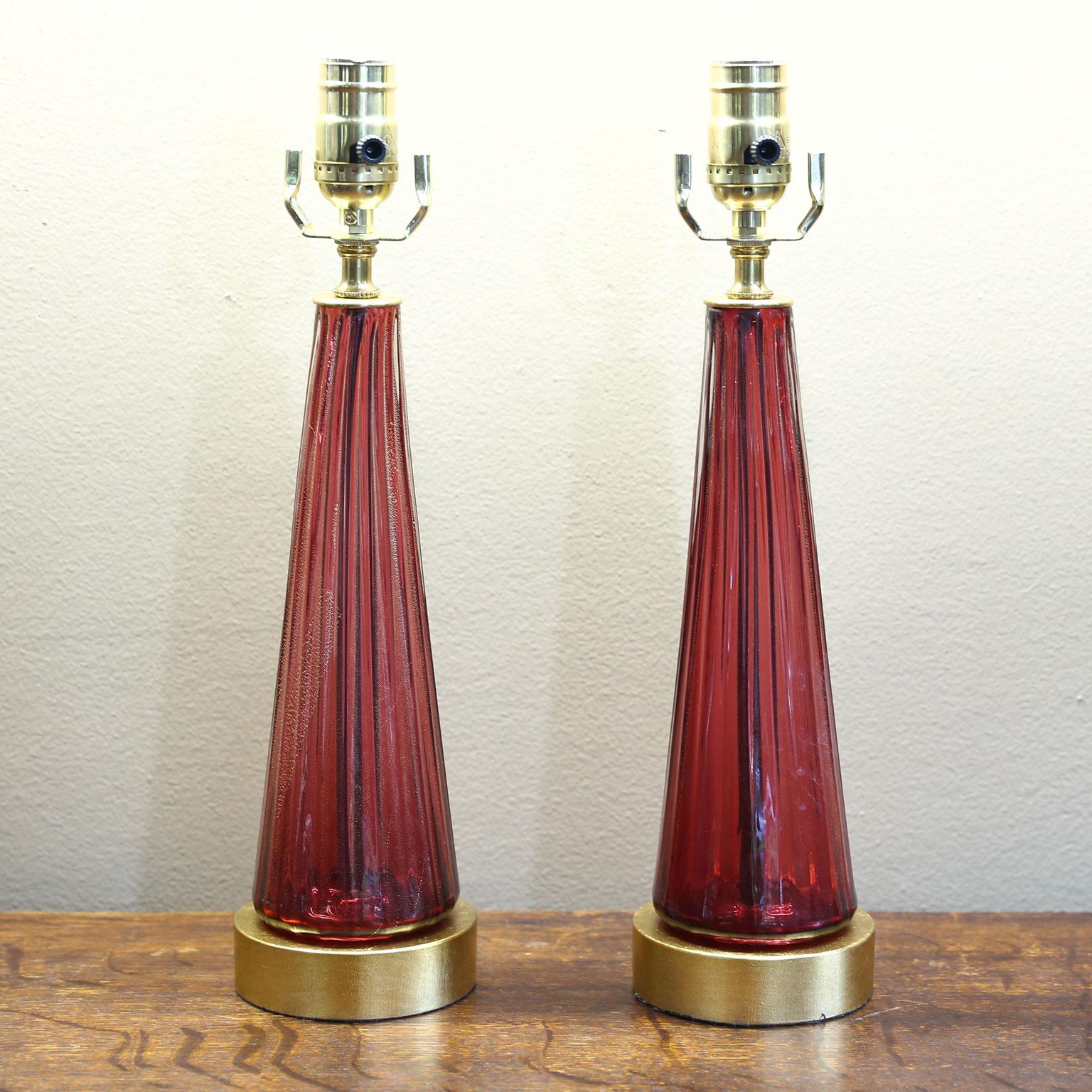 Mid-20th Century Pair of Blown Glass Murano Table Lamps