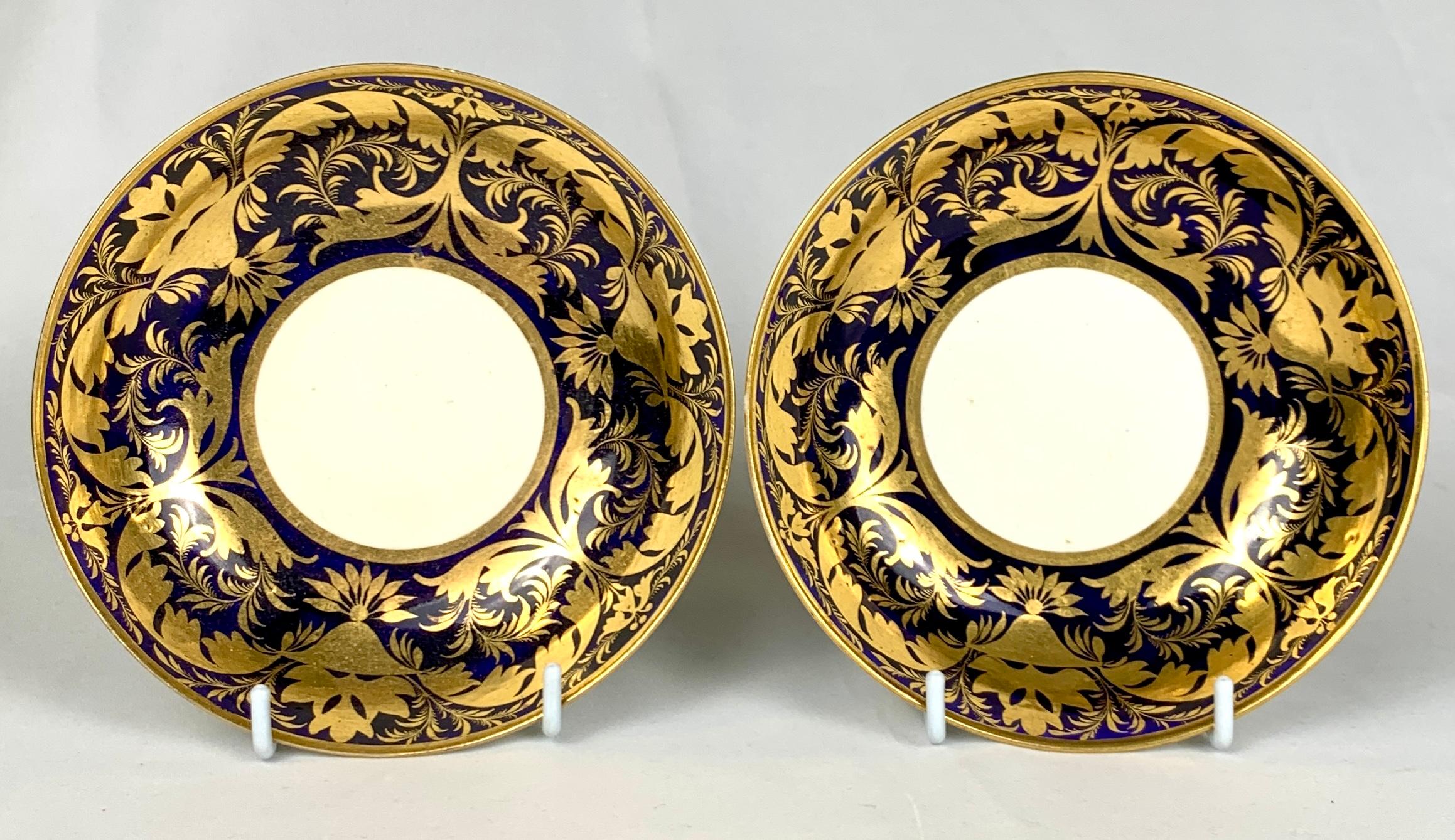 Pair Blue and Gold Derby Saucers England Circa 1820