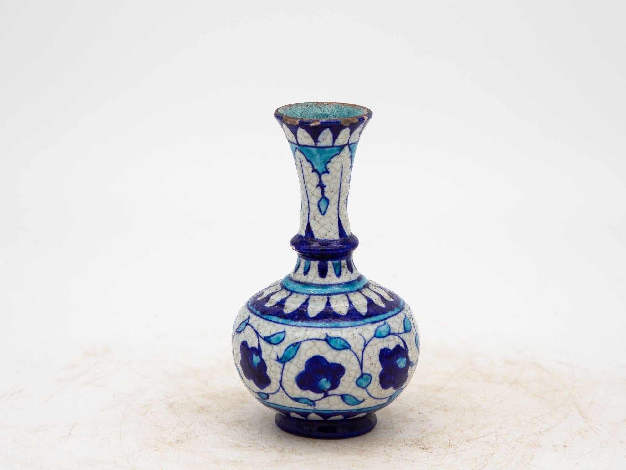 Turkish Pair Blue and Turquoise Iznik Vases, Late 19th Century For Sale