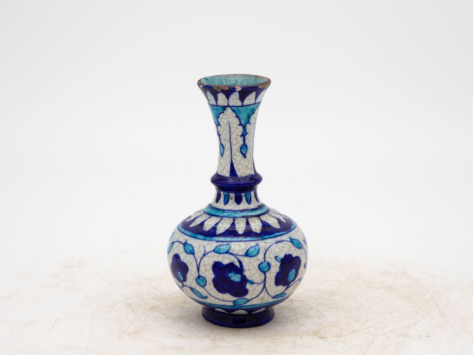 Turkish Pair Blue and Turquoise Iznik Vases, Late 19th Century For Sale