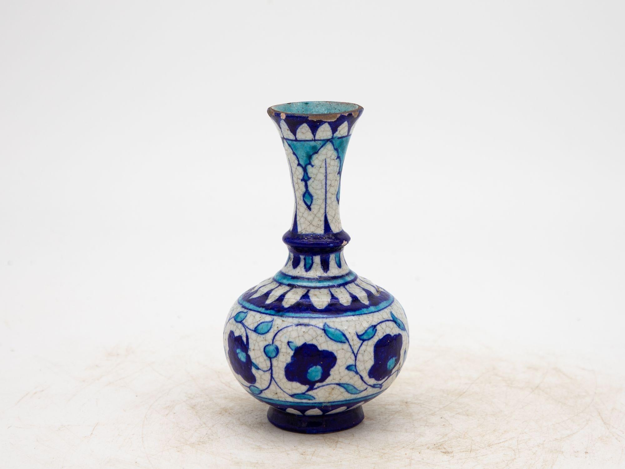 Pair Blue and Turquoise Iznik Vases, Late 19th Century In Good Condition For Sale In South Salem, NY