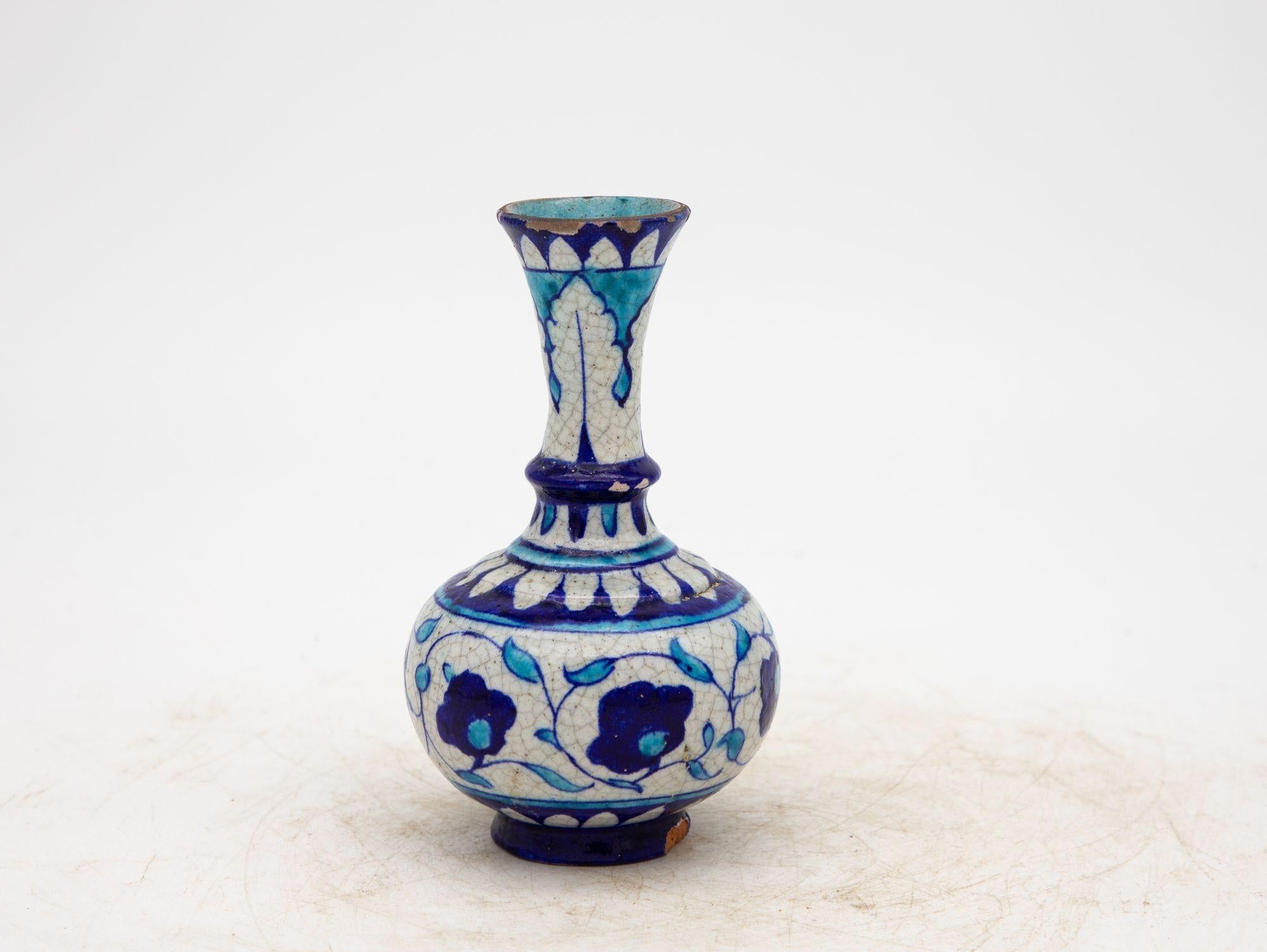 Ceramic Pair Blue and Turquoise Iznik Vases, Late 19th Century For Sale