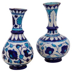 Antique Pair Blue and Turquoise Iznik Vases, Late 19th Century