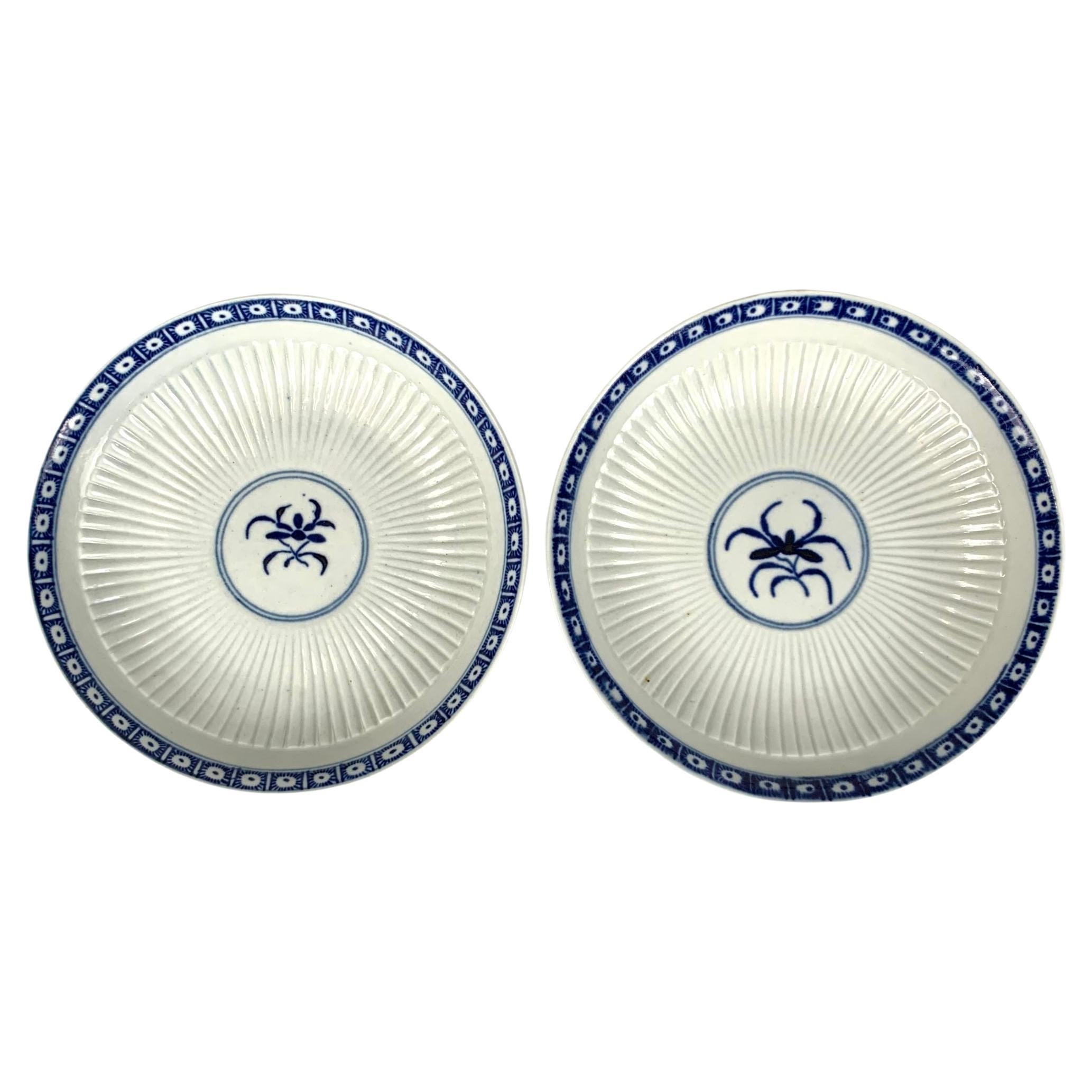 Pair Blue and White 18th Century Dr. Wall Worcester Porcelain Saucers For Sale