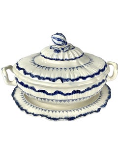Pair Blue and White Antique Wedgwood Soup Tureens Mared Pattern Circa 1840