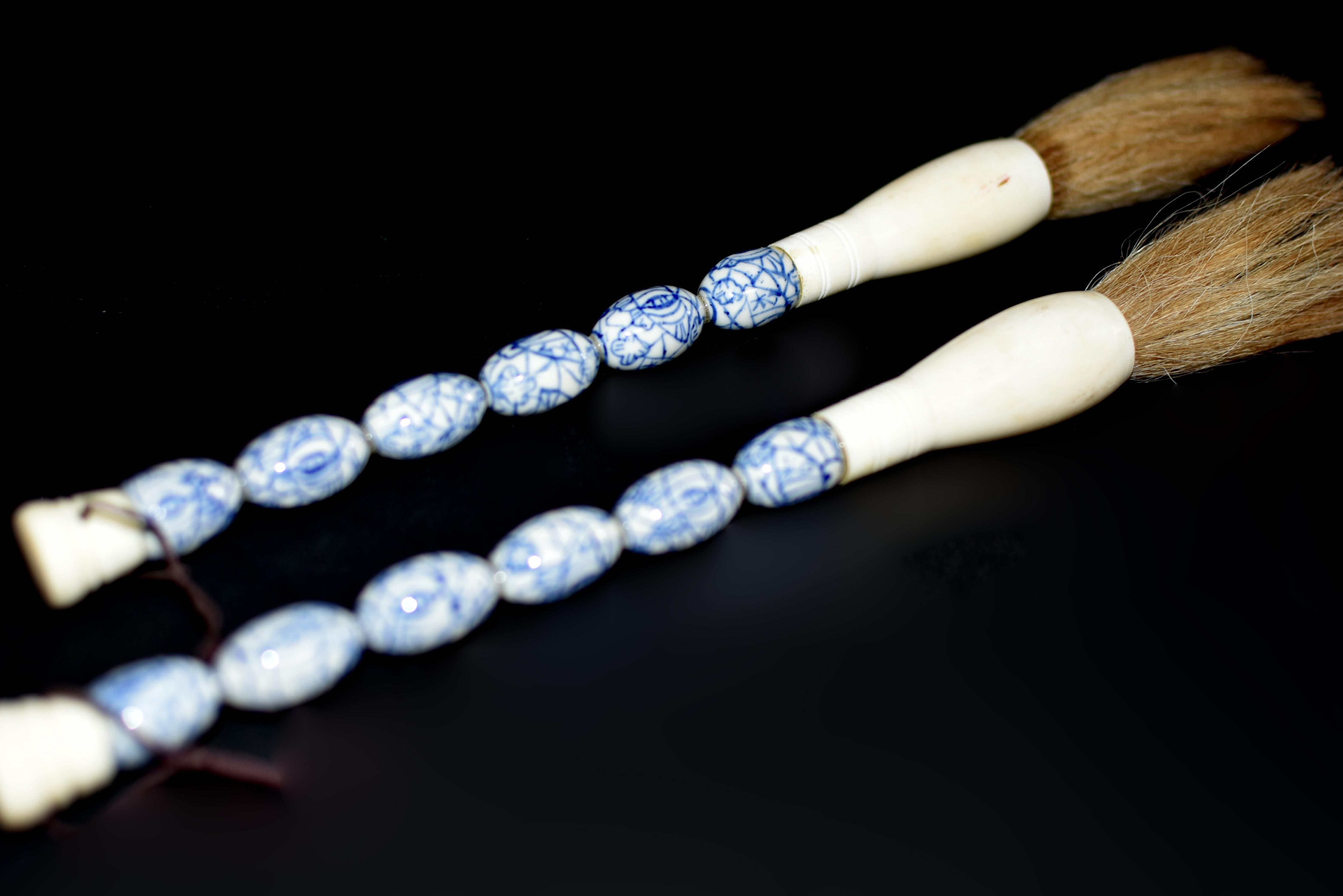 Pair Blue and White Calligraphy Brushes For Sale 4