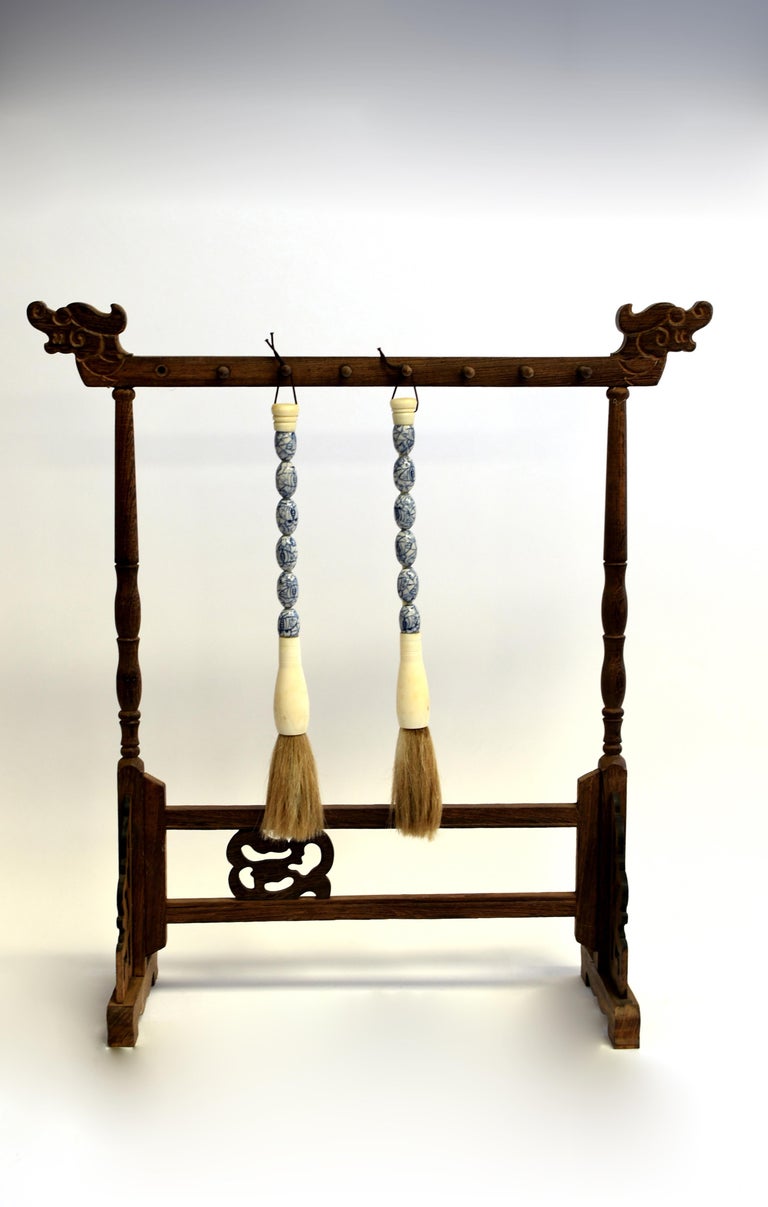 Pair Blue and White Calligraphy Brushes For Sale at 1stDibs