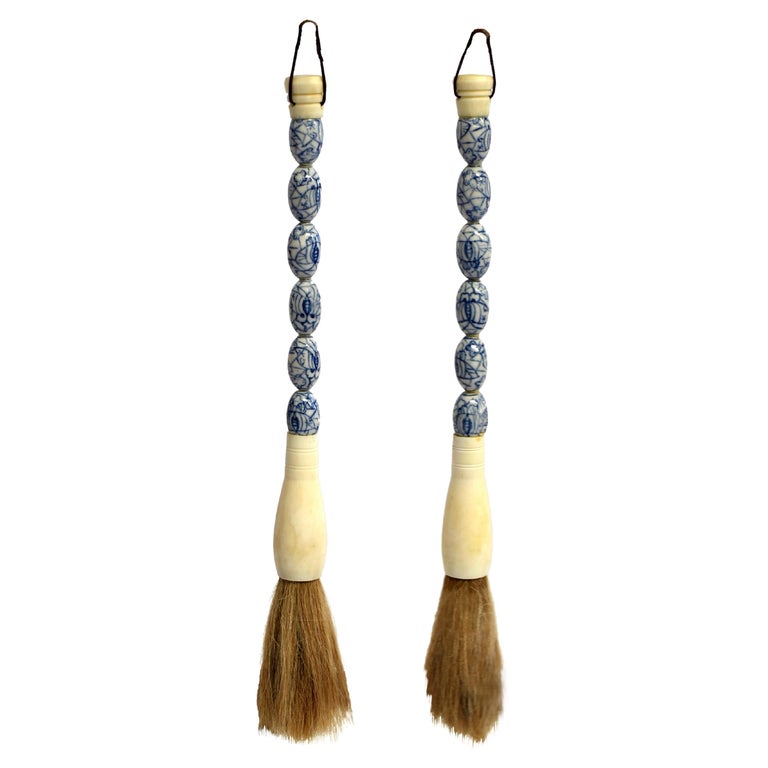 Pair Blue and White Calligraphy Brushes For Sale at 1stDibs