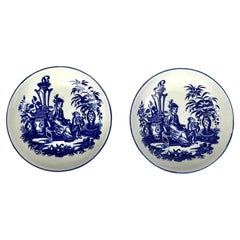 Pair Blue and White Chinoiserie Porcelain Saucers 18th Century England Ca-1785