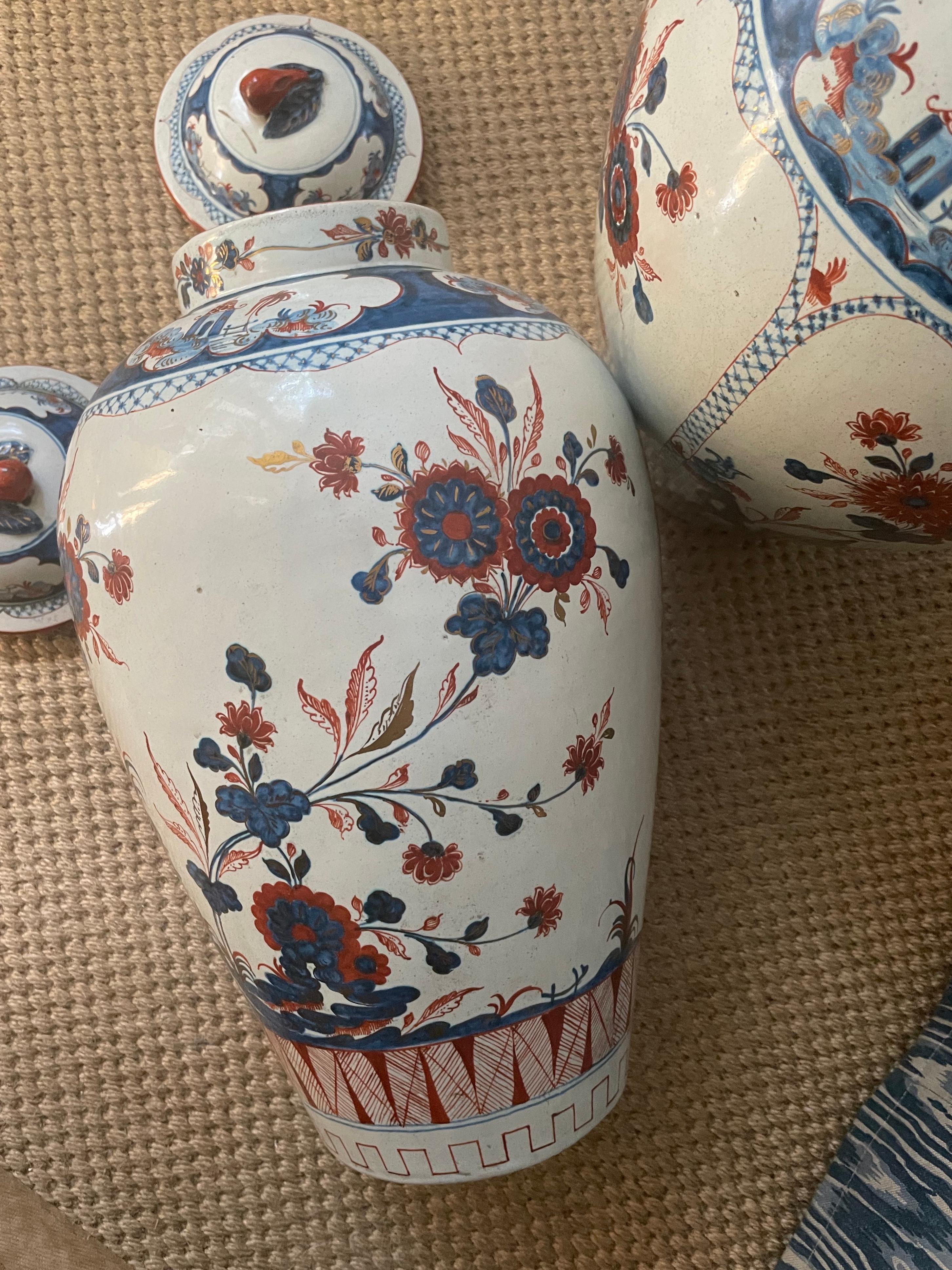 French Pair Blue and White Chinoserie Faiance Vases.  For Sale