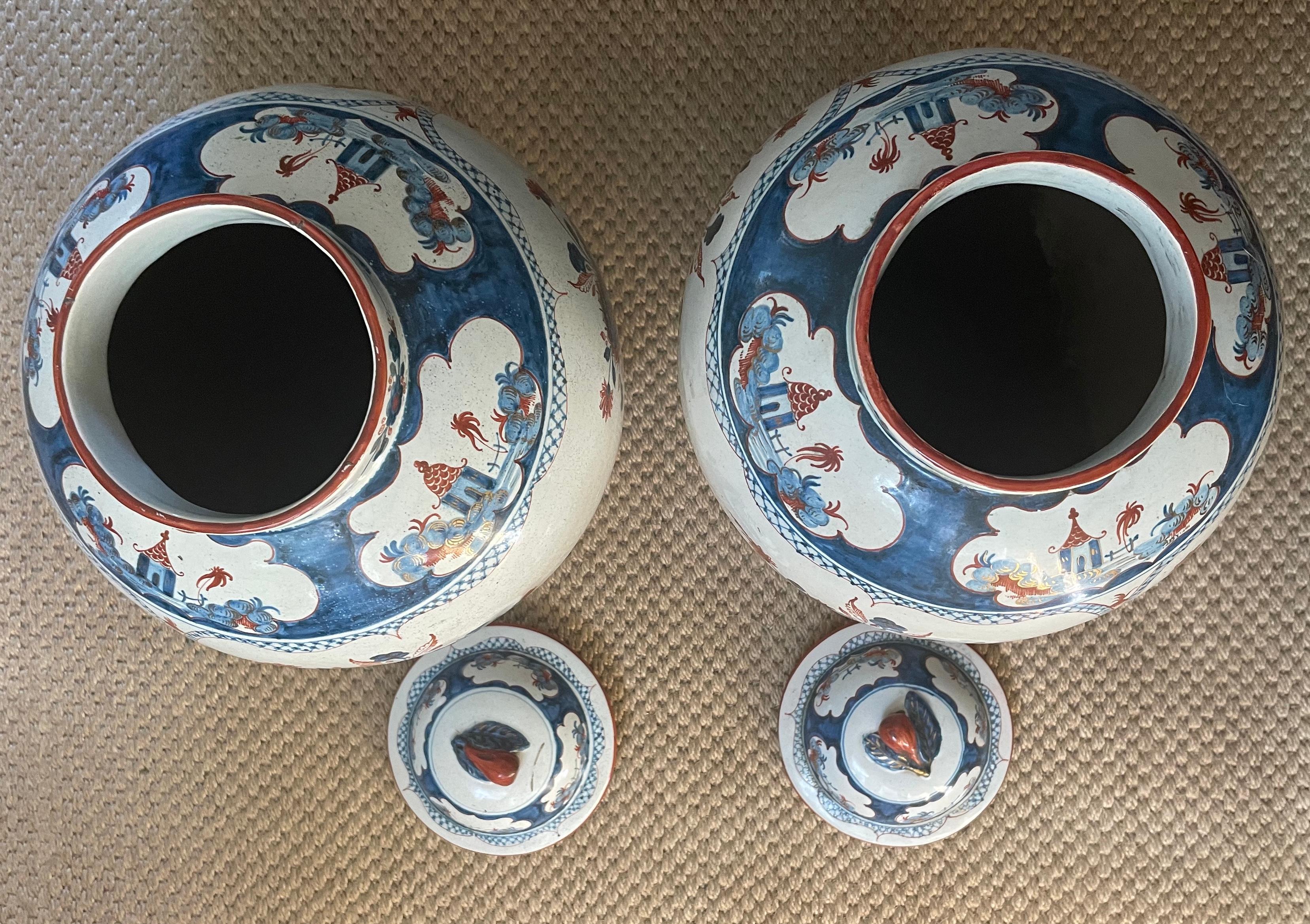 Pair Blue and White Chinoserie Faiance Vases.  In Good Condition For Sale In New York, NY