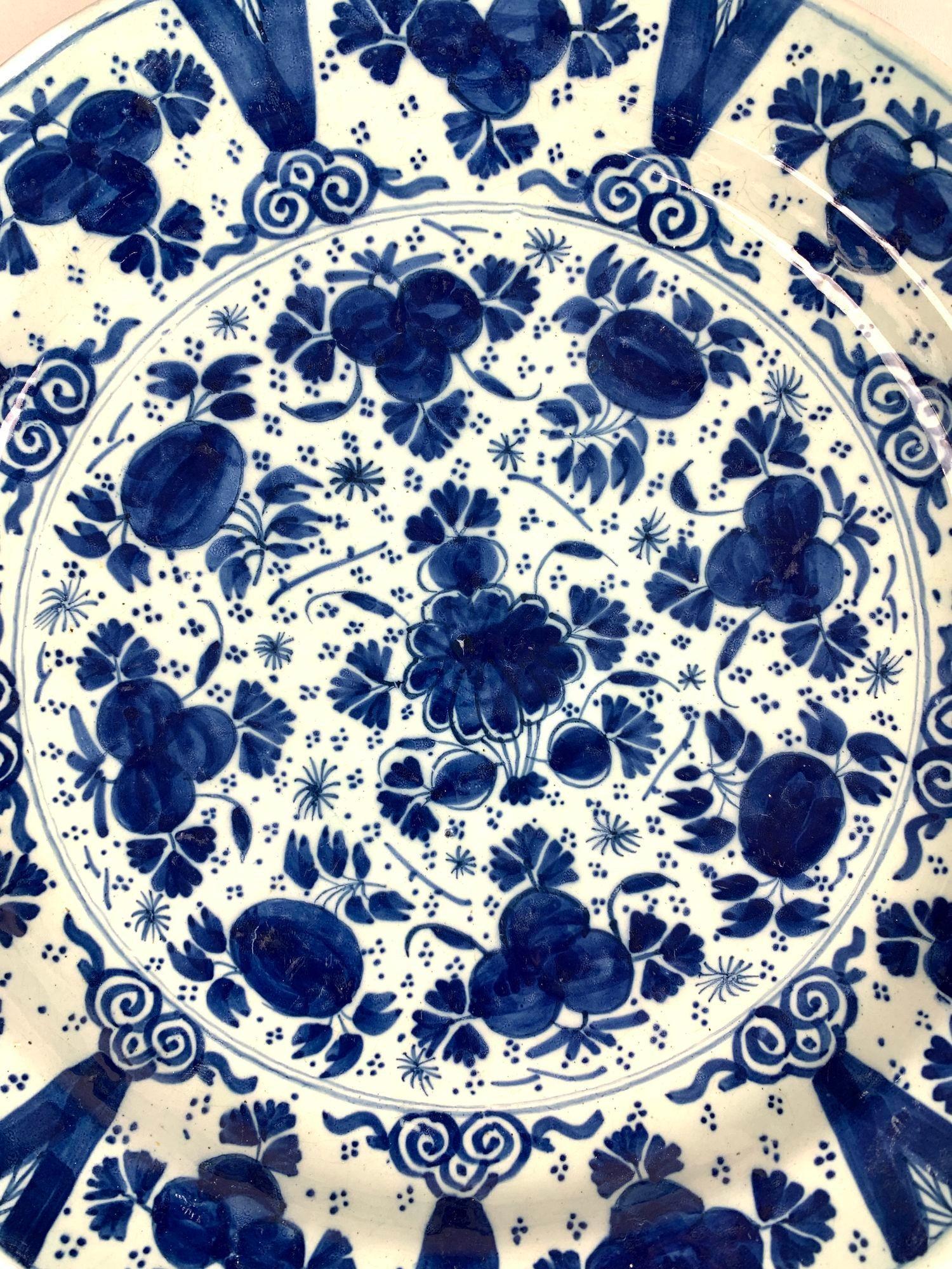 Dutch Pair Blue and White Delft Chargers, 18th Century, circa 1770