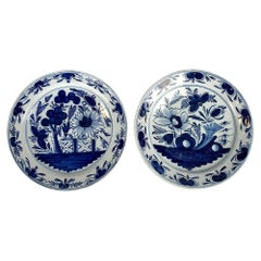 Pair Blue and White Delft Chargers Hand Painted Netherlands circa 1800