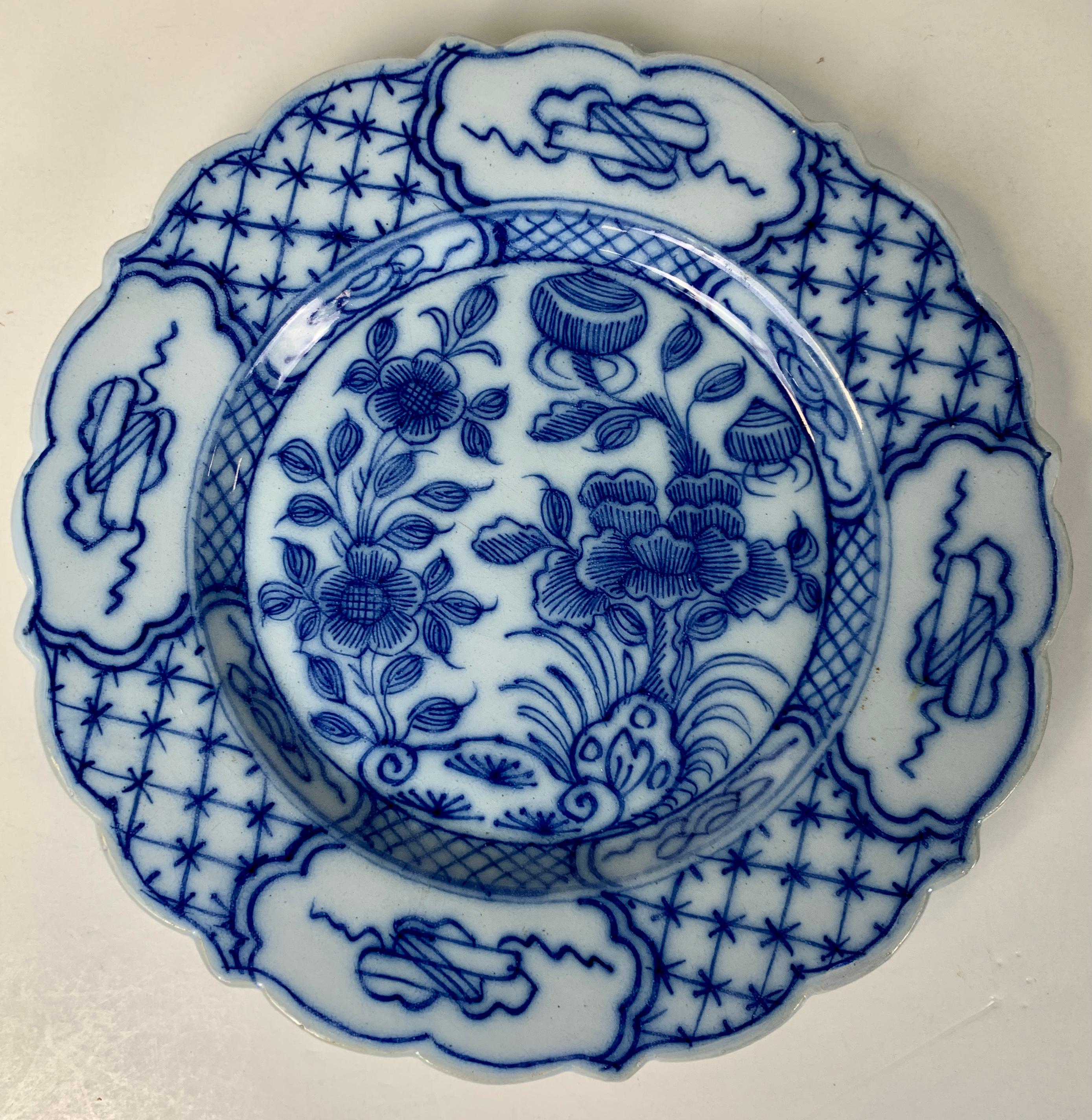 Chinoiserie Pair Blue and White Delft Dishes Hand-Painted, Circa 1780