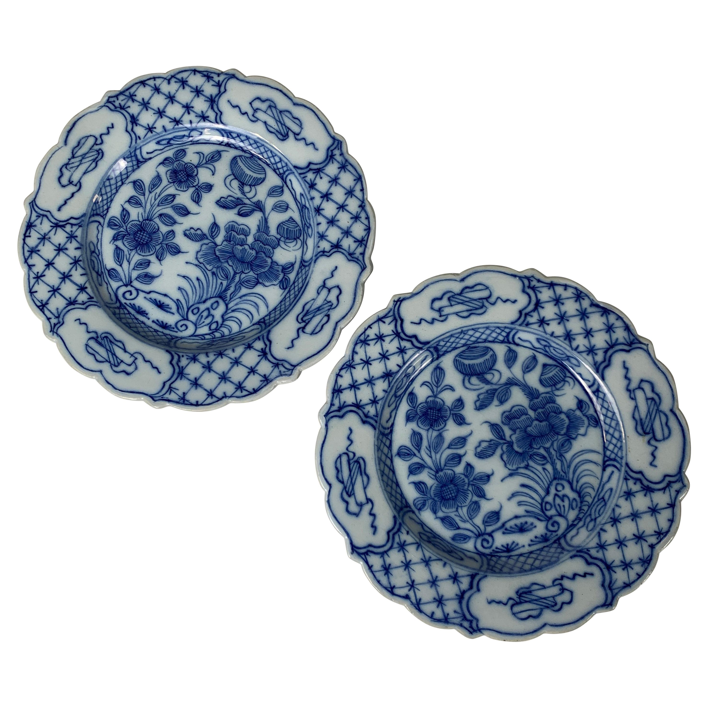 Pair Blue and White Delft Dishes Hand-Painted, Circa 1780