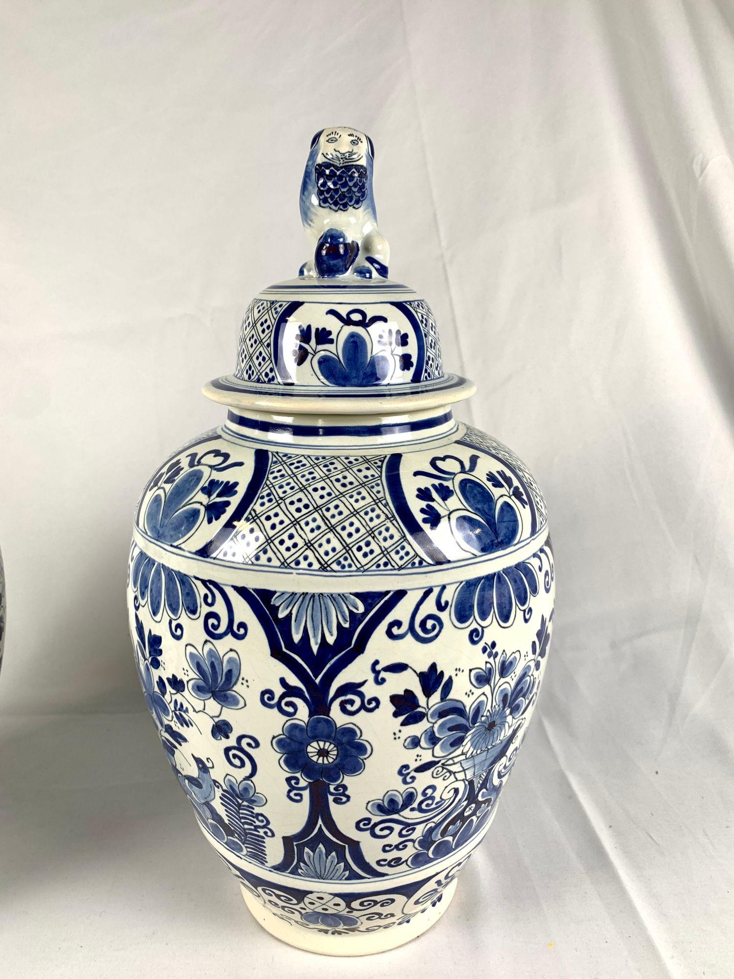 Rococo Pair Blue and White Delft jars For Sale