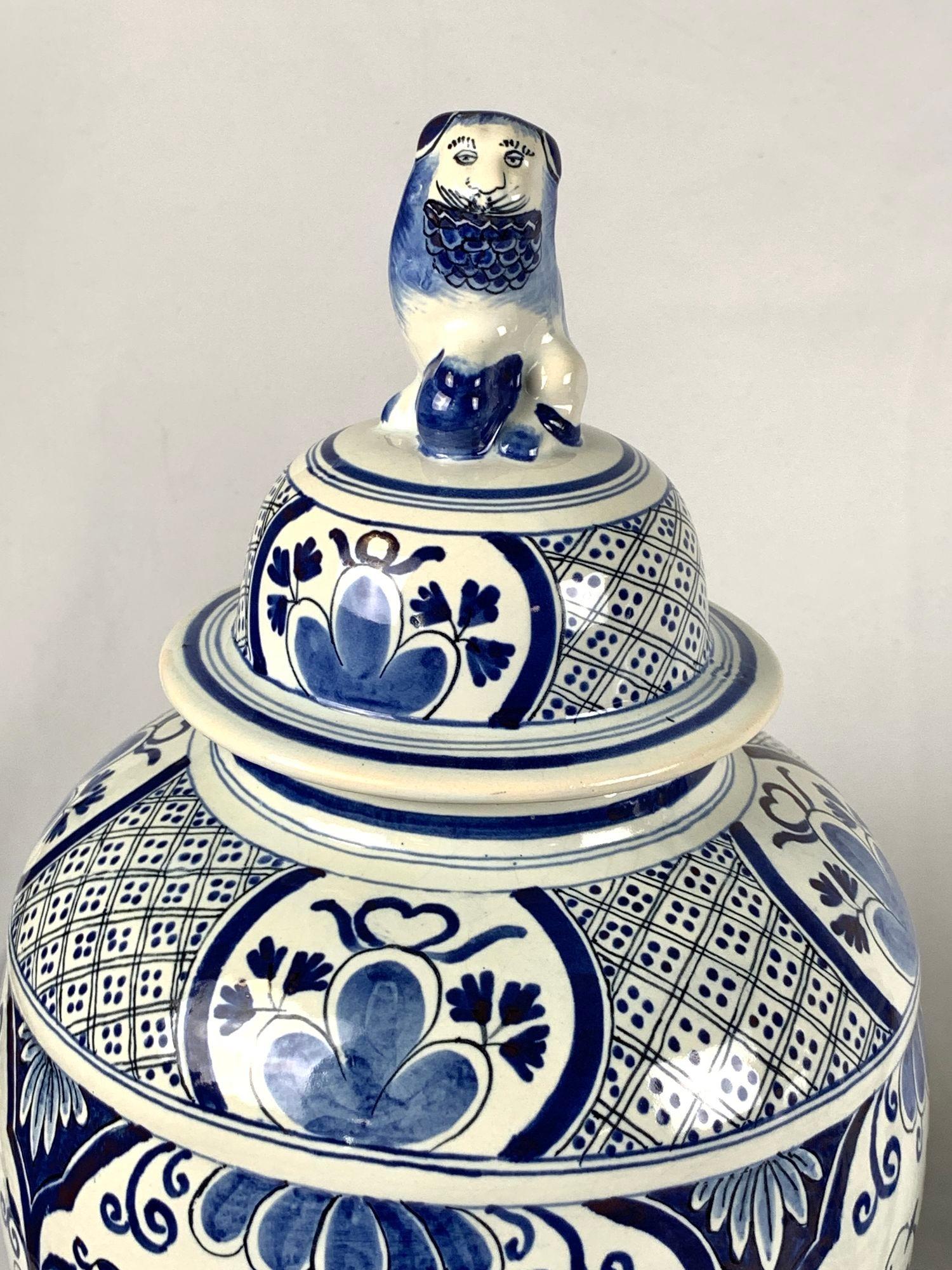 Early 20th Century Pair Blue and White Delft jars For Sale