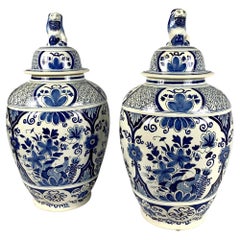 Pair Blue and White Delft jars
