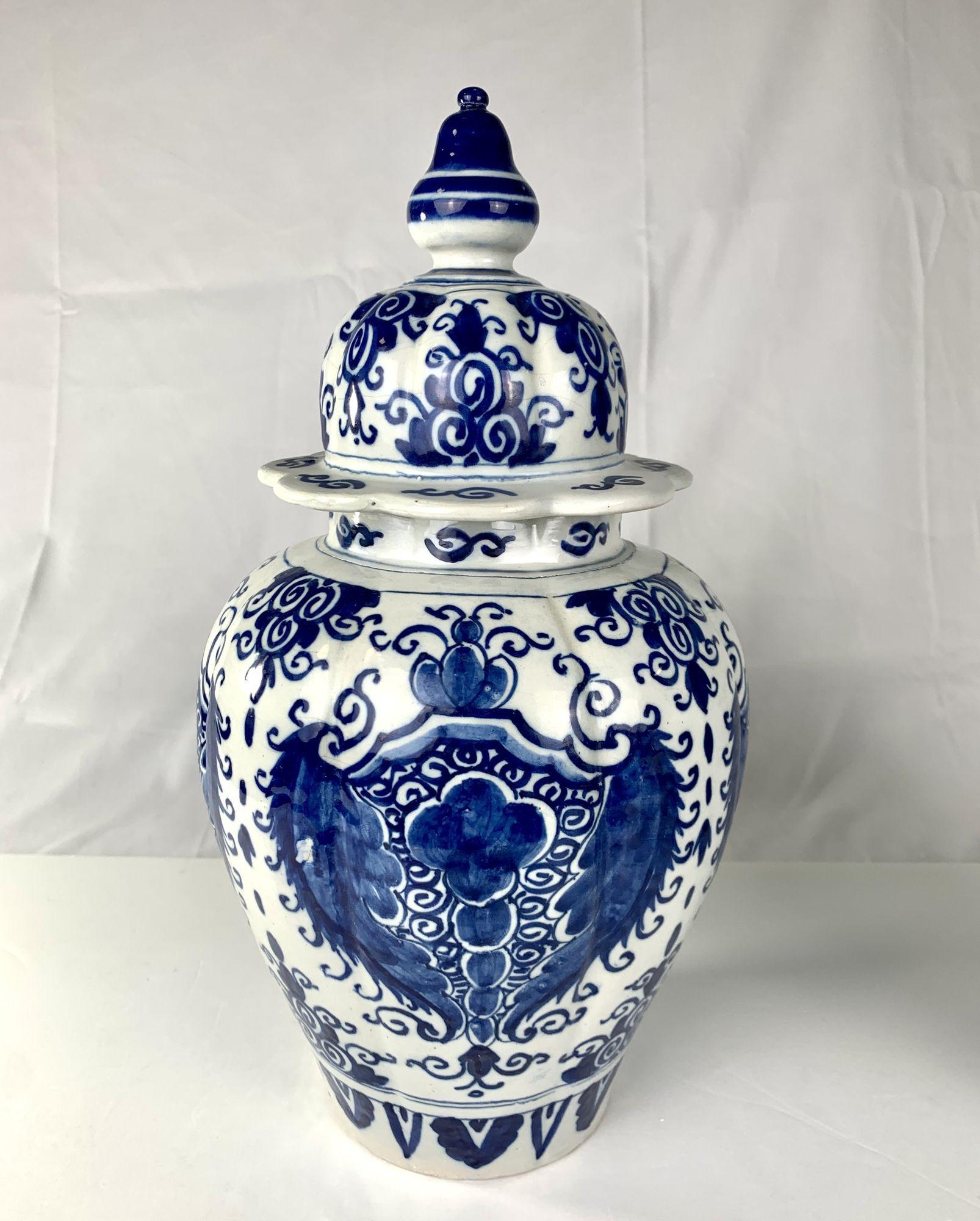 Rococo Pair Blue and White Delft Jars Hand-Painted 18th Century Netherlands circa 1780