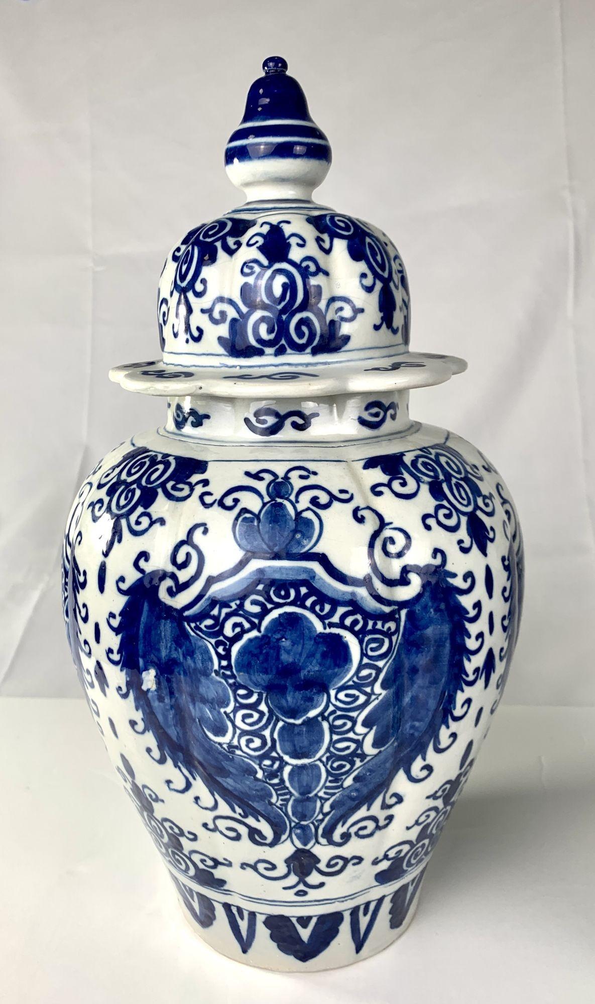 Pair Blue and White Delft Jars Hand-Painted 18th Century Netherlands circa 1780 1