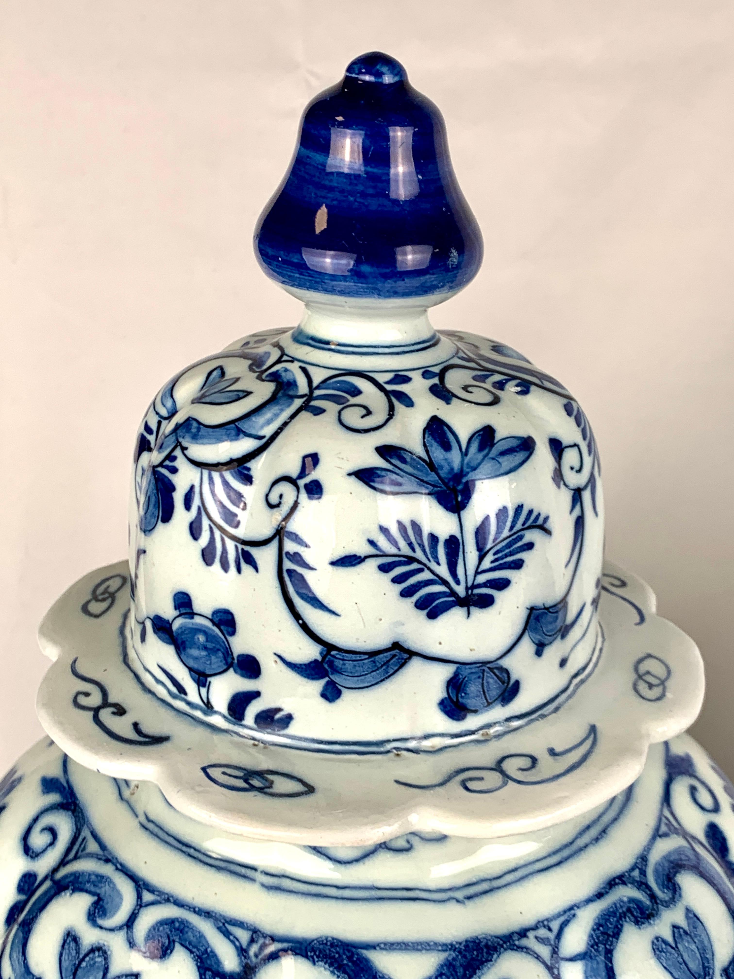 Pair Blue and White Delft Jars Hand Painted 18th Century Netherlands, Circa 1780 1