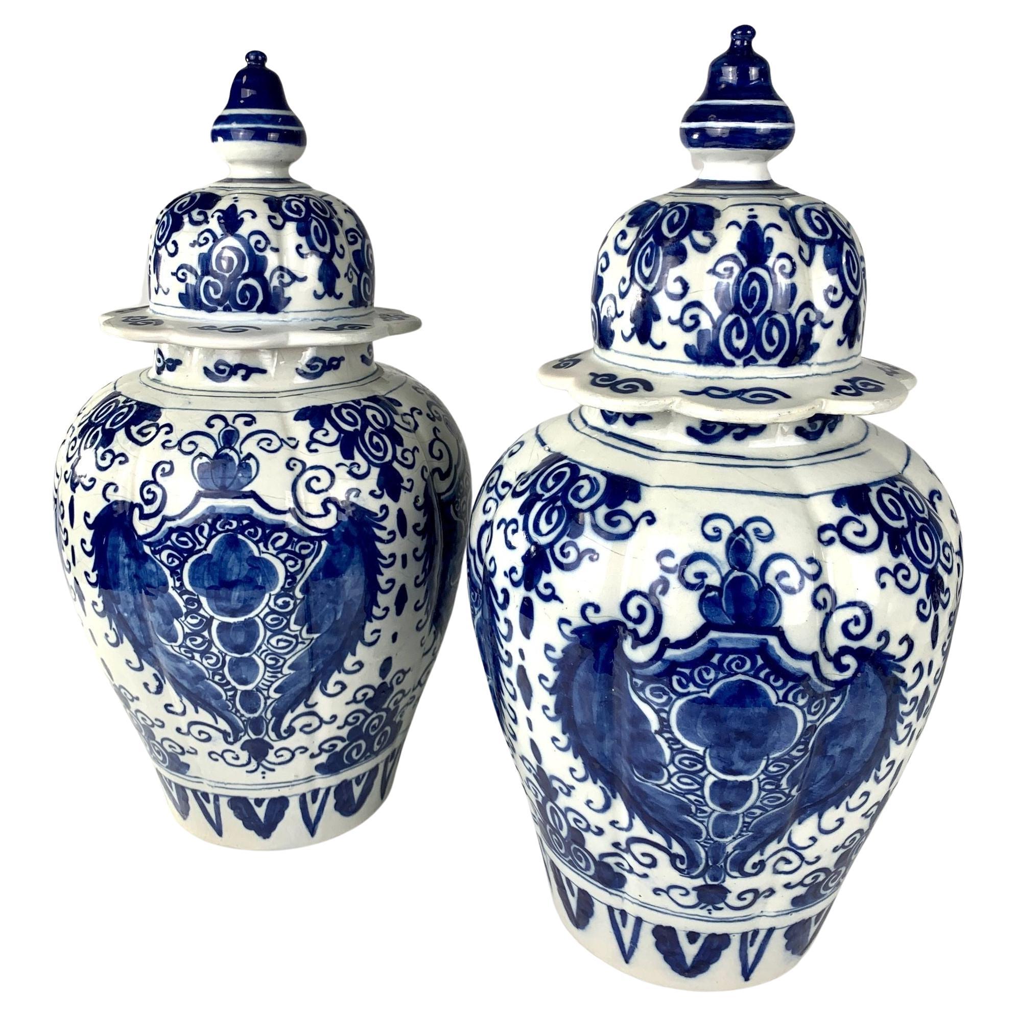 Pair of Small Blue and White Dutch Delft Vases Made, 18th Century circa 1760 For Sale at 1stDibs