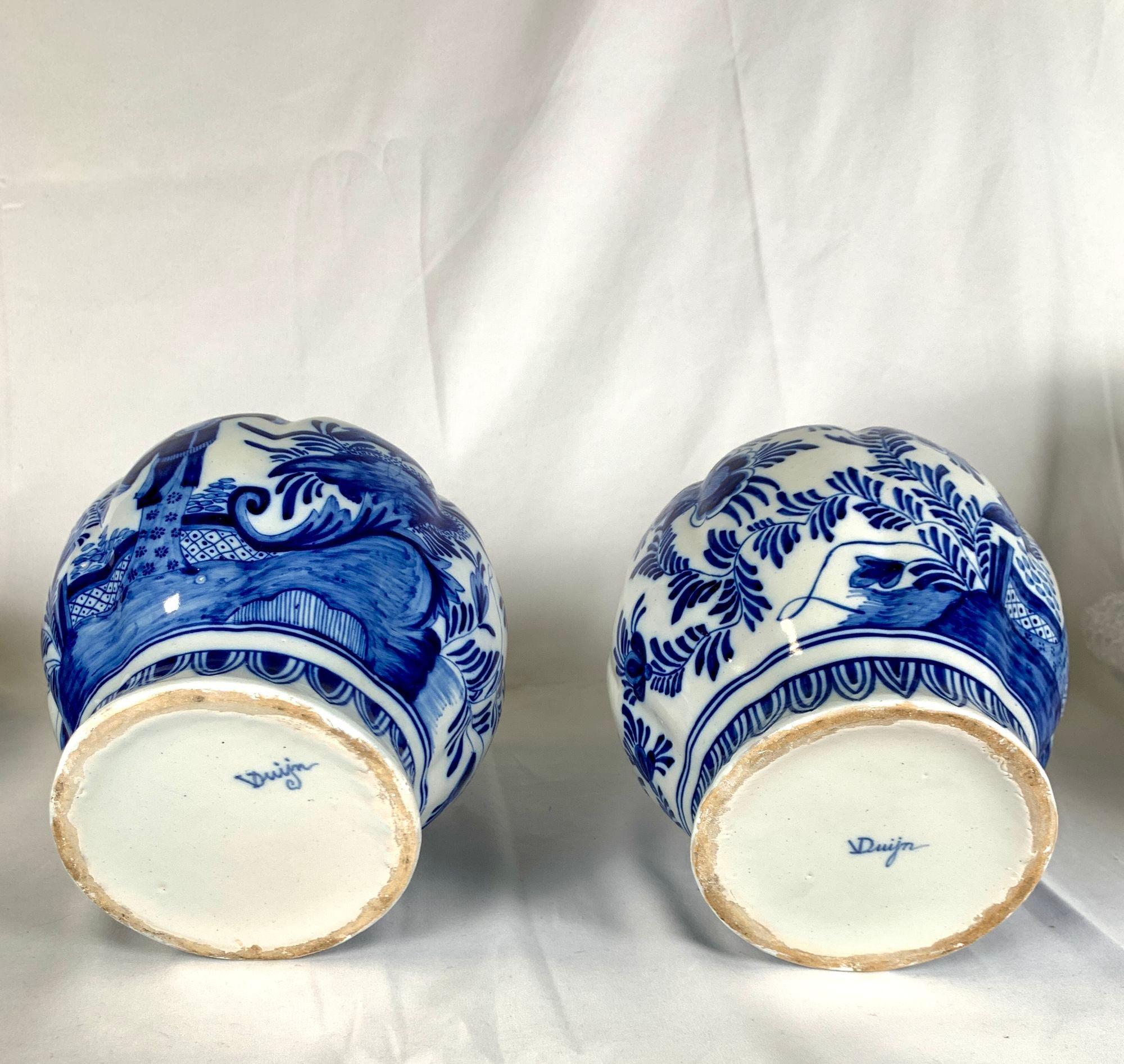 Pair Blue and White Delft Jars Netherlands Hand Painted For Sale 2