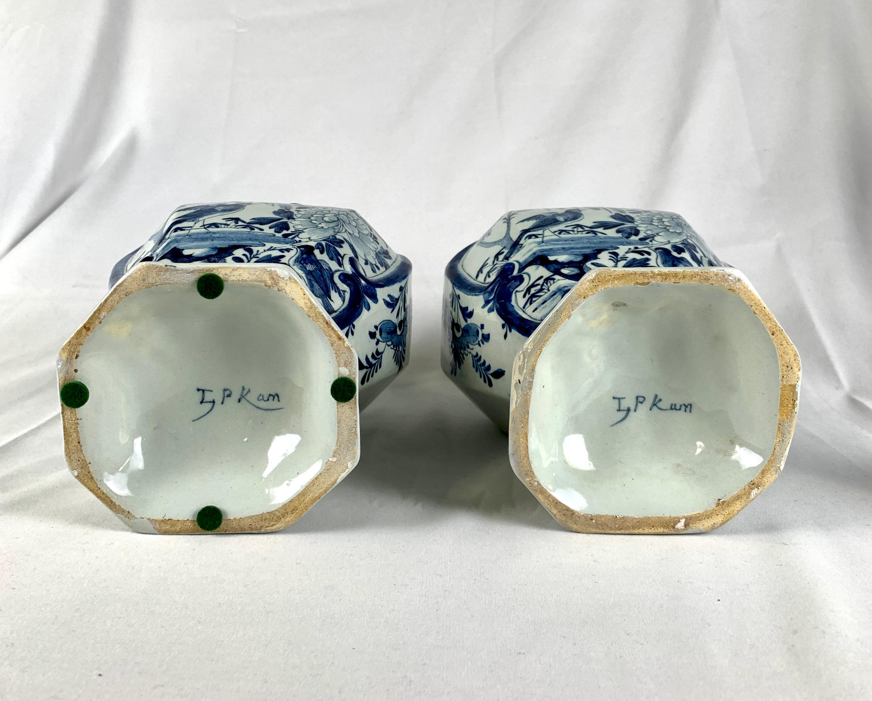 Pair Blue and White Delft Mantle Jars Hand Painted 18th Century Netherlands 1