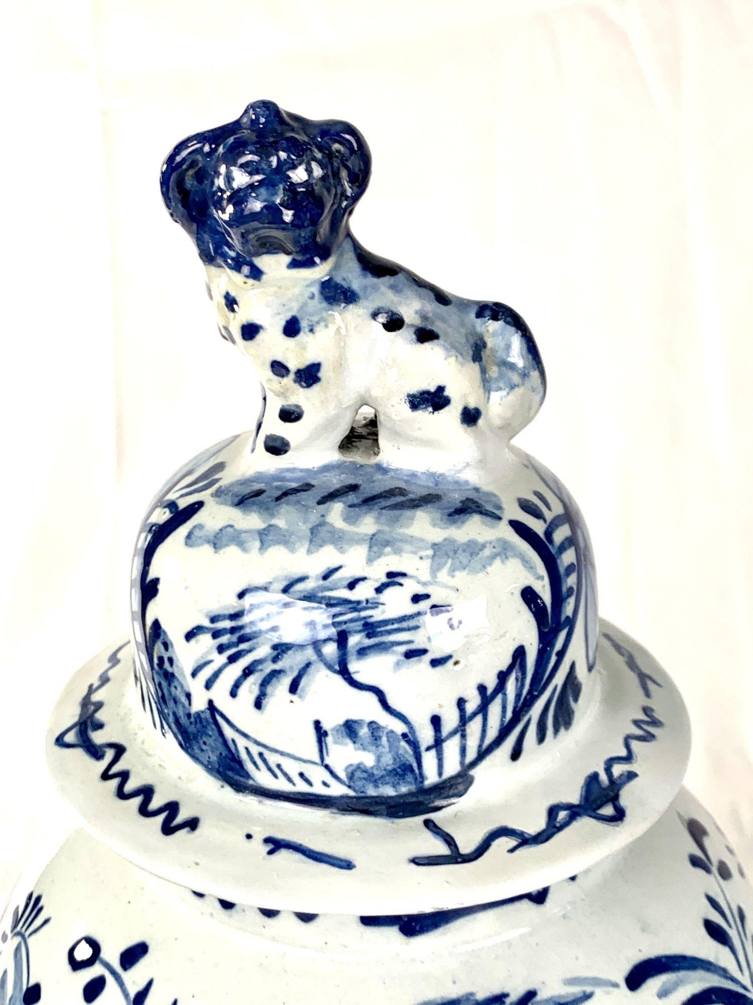 Hand-Painted Pair Blue and White Delft Mantle Jars Hand Painted Netherlands, Circa 1770 For Sale