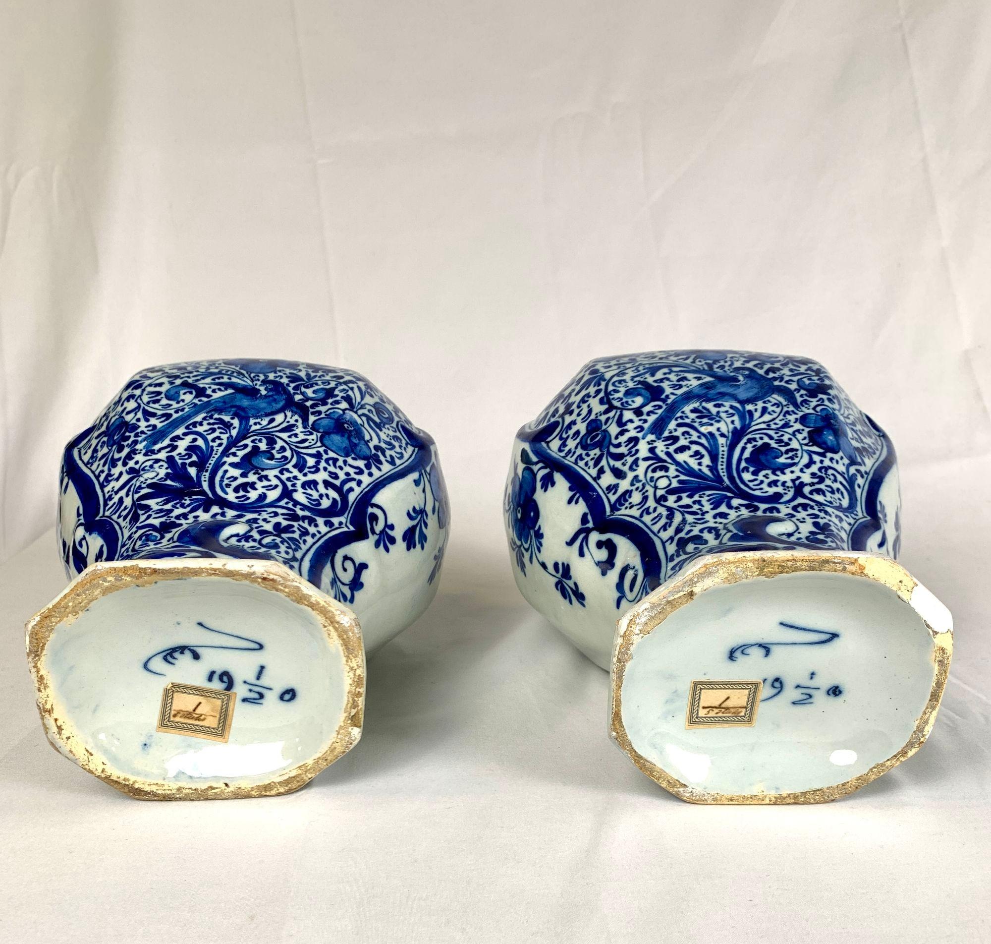 Pair Blue and White Delft Mantle Jars Made by 