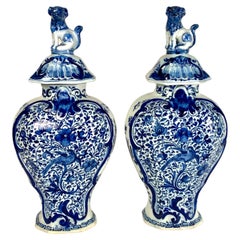 Pair Blue and White Delft Mantle Jars Made by " The Claw" Netherlands Circa 1780