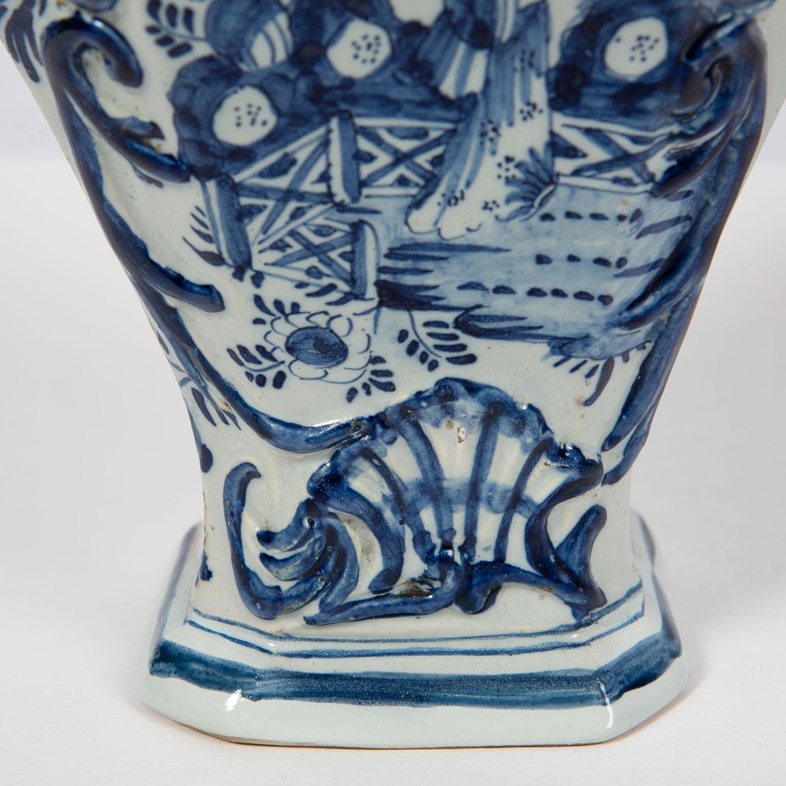 Dutch Pair Blue and White Delft Mantle Vases Made by De Grieksche A, circa 1703-1722