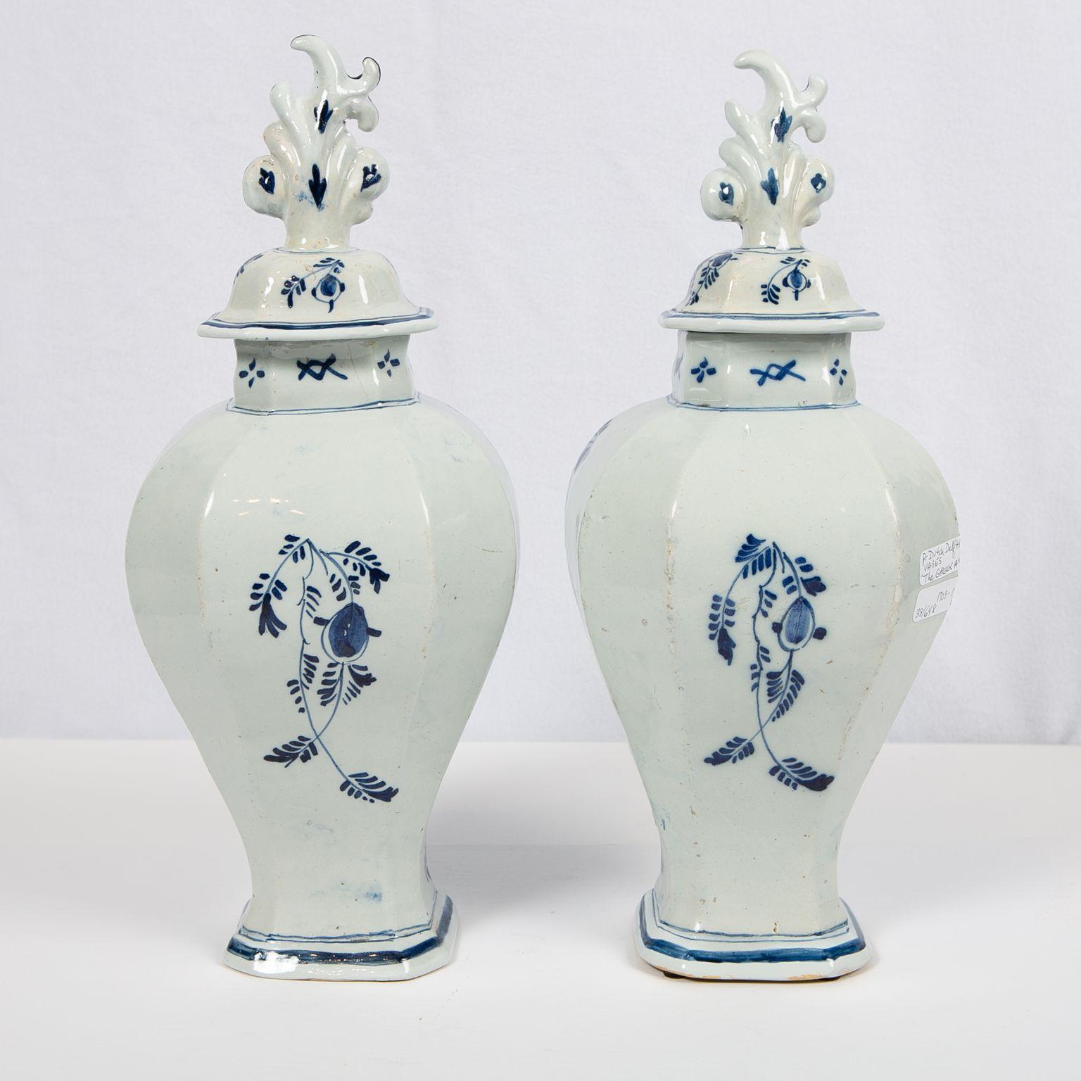 Pair Blue and White Delft Mantle Vases Made by De Grieksche A, circa 1703-1722 2