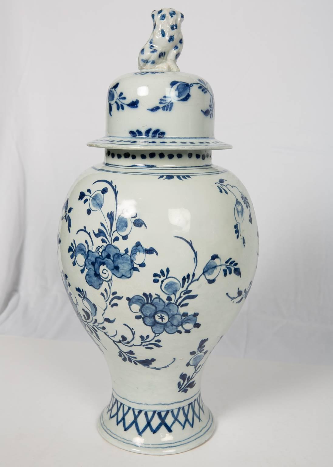 Large Blue and White Delft Mantle Jars Round with Leopard Finials IN STOCK 3