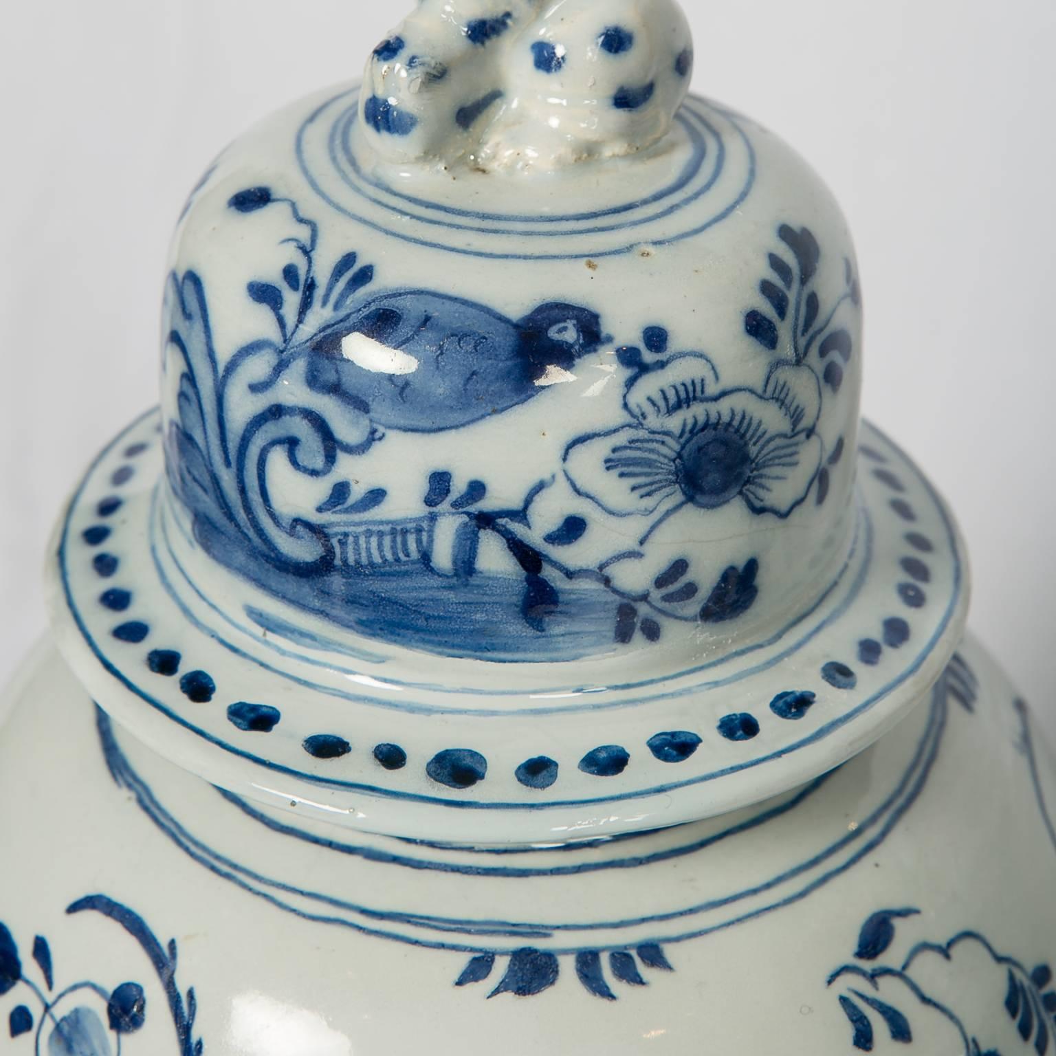 Large Blue and White Delft Mantle Jars Round with Leopard Finials IN STOCK 4