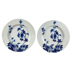 Used Pair Blue and White Delft Dishes or Plates Hand Painted England Circa 1760