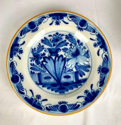 Pair Blue and White Delft Plates or Dishes Hand Painted Netherlands, circa 1800