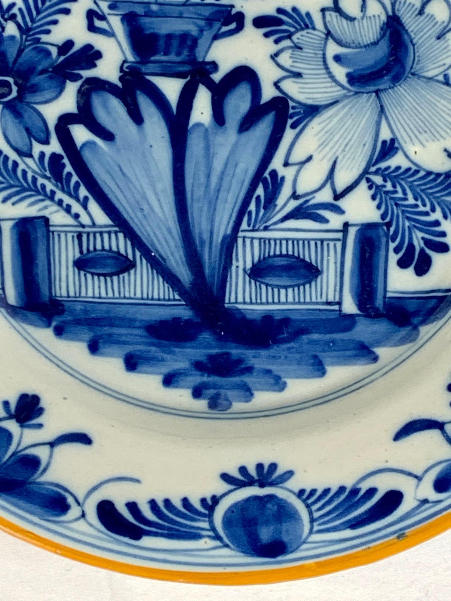 Dutch Pair Blue and White Delft Plates or Dishes Hand Painted Netherlands, circa 1800 For Sale